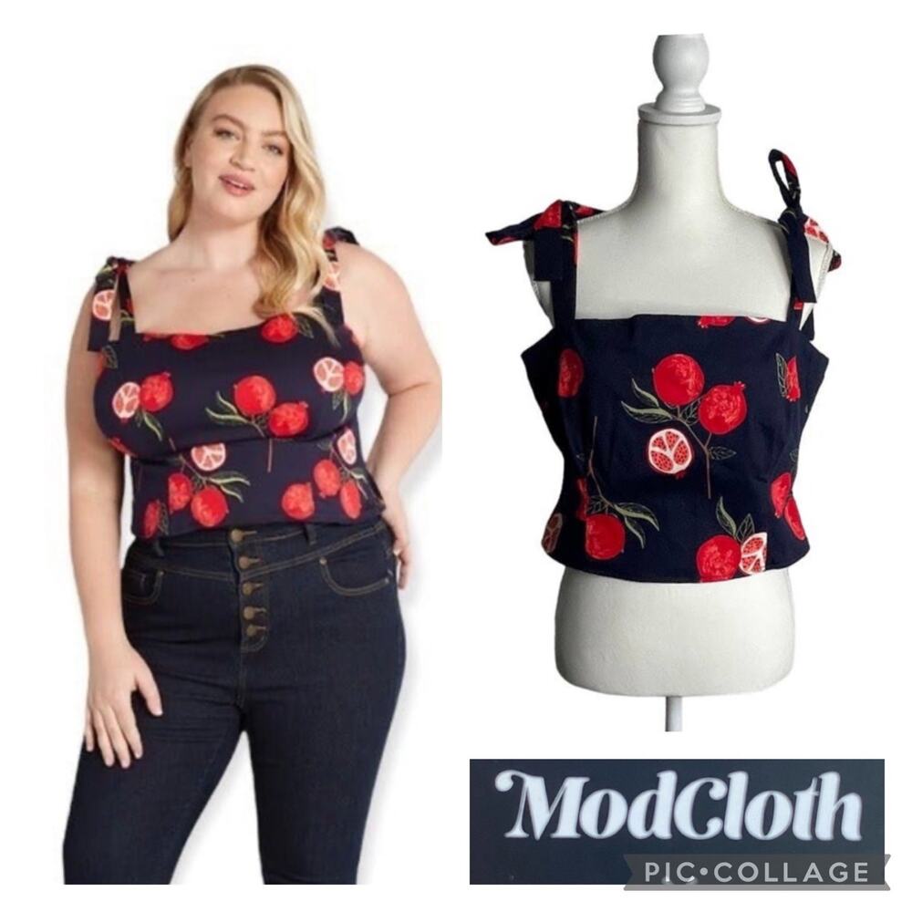 NWT ModCloth x Collectif Peace, Love, and Pomegranates Navy Blue Tank Top size 6